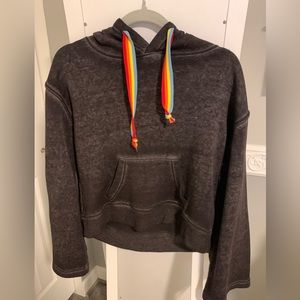 Boutique Crop Sweatshirt with Bell Sleeves - Black S